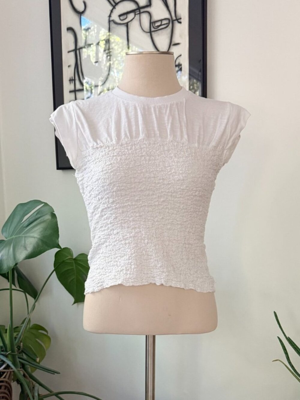 Maeve Anthropologie White Cap-sleeve Smock Top - Small